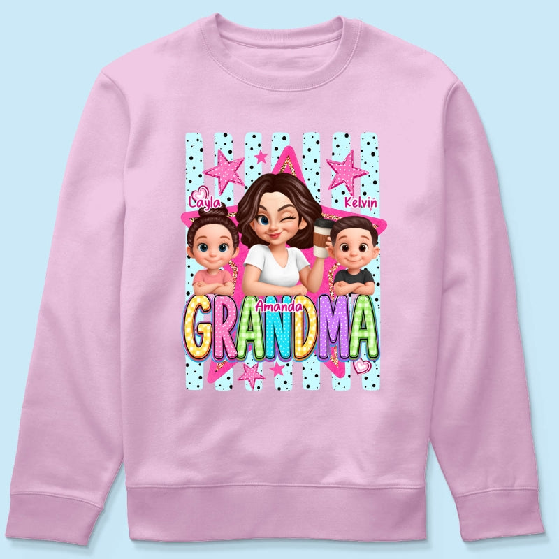 Grandma Striped Preppy Pattern - Personalized Shirt - Summer Trendy Tee for Grandma