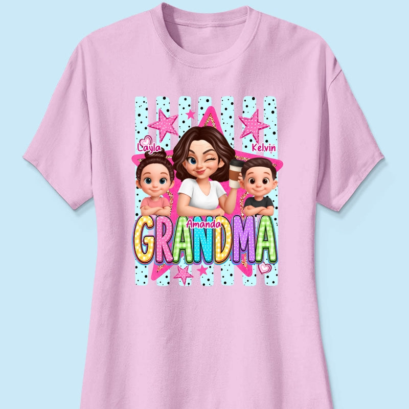 Grandma Striped Preppy Pattern - Personalized Shirt - Summer Trendy Tee for Grandma