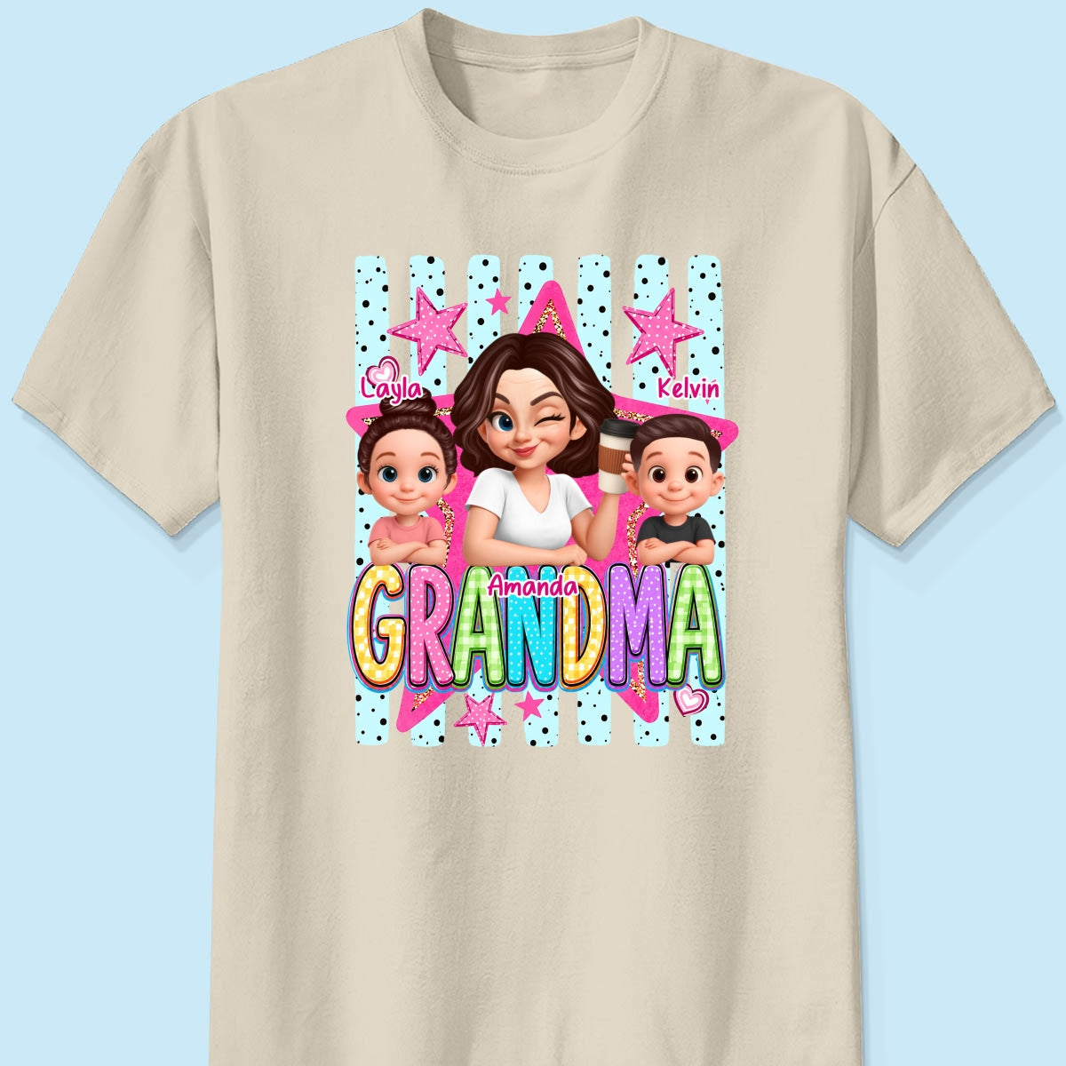 Grandma Striped Preppy Pattern - Personalized Shirt - Summer Trendy Tee for Grandma
