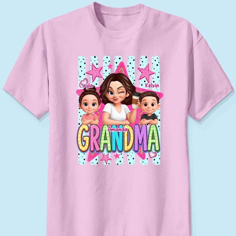 Grandma Striped Preppy Pattern - Personalized Shirt - Summer Trendy Tee for Grandma