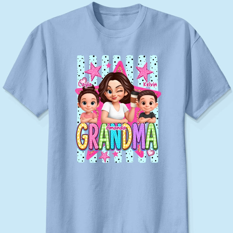 Grandma Striped Preppy Pattern - Personalized Shirt - Summer Trendy Tee for Grandma