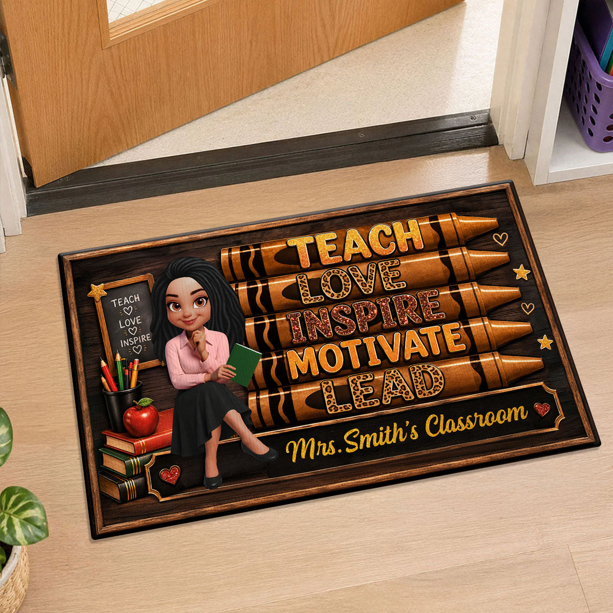 Teach Love Inspire Teacher - Personalized Doormat - Back to School Decor for Teachers