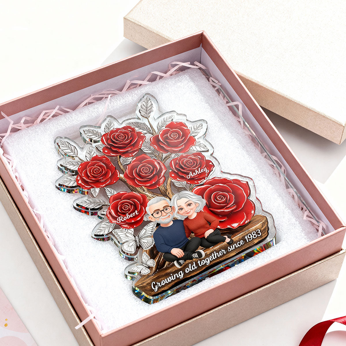 Eternal Love Timeless Roses Tree Couple Together - Personalized Acrylic Block Plaque - Valentine's Day Gift For Couple, Gift For Her, For Him