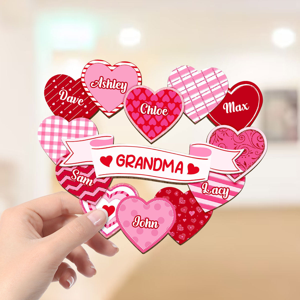 Grandma's Sweethearts Coquette Valentine's Day - Personalized 2-Layer Wooden Plaque - Home Decor Gift For Grandma