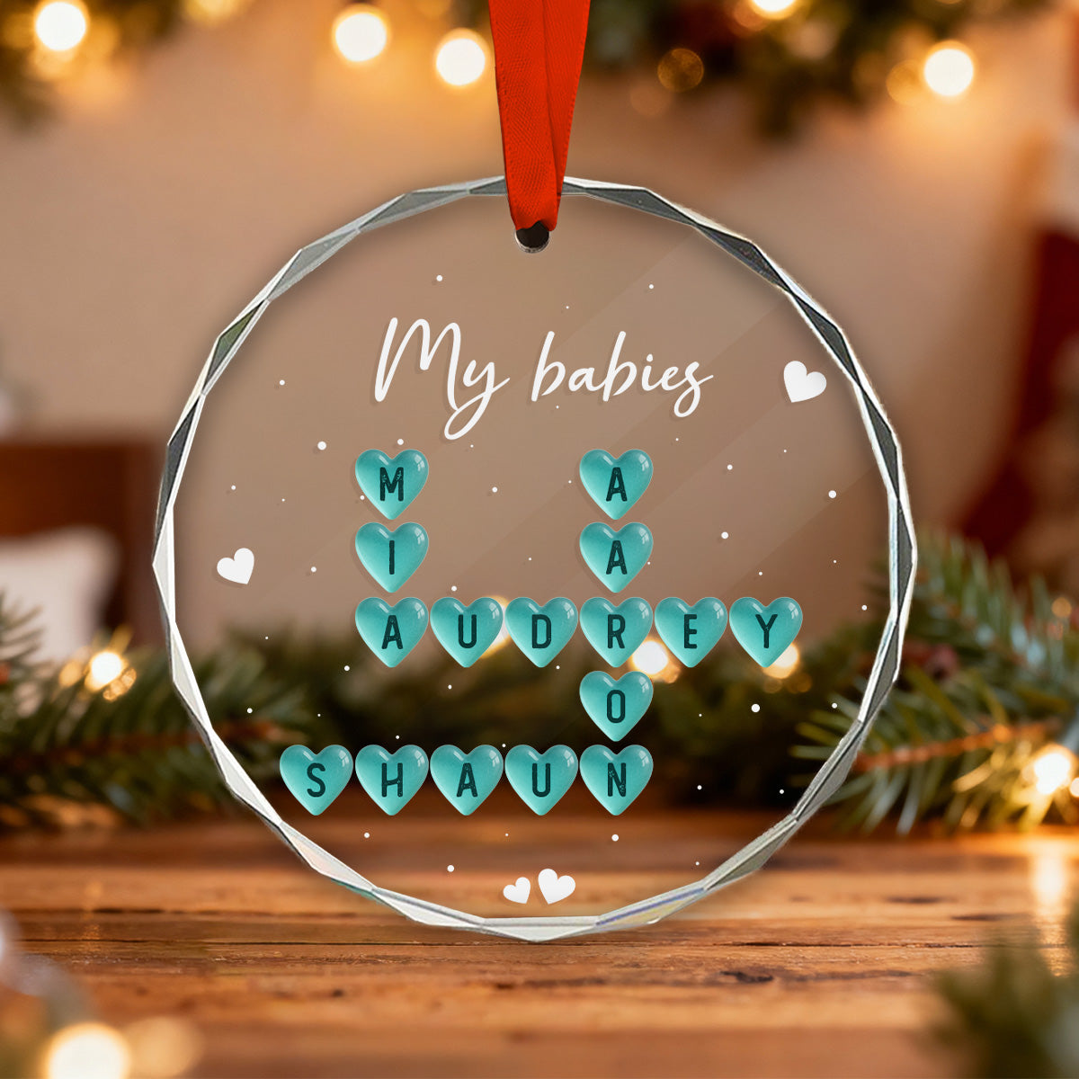 My Grandkids Sea Glass 3D Inflated Effect Crossword Puzzle Art - Personalized Glass Ornament - Christmas Decor For Grandma, Grandparents