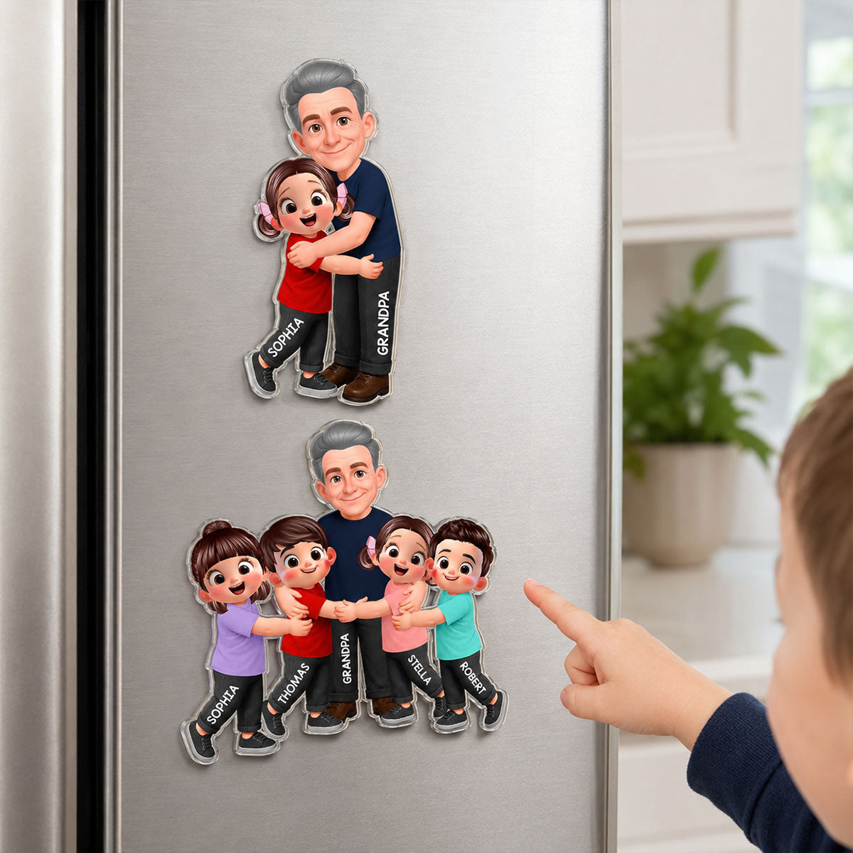 Grandpa Dad Hugging Kids Grandkids - Personalized Acrylic Fridge Magnet - Father's Day Gift For Grandpa, Dad