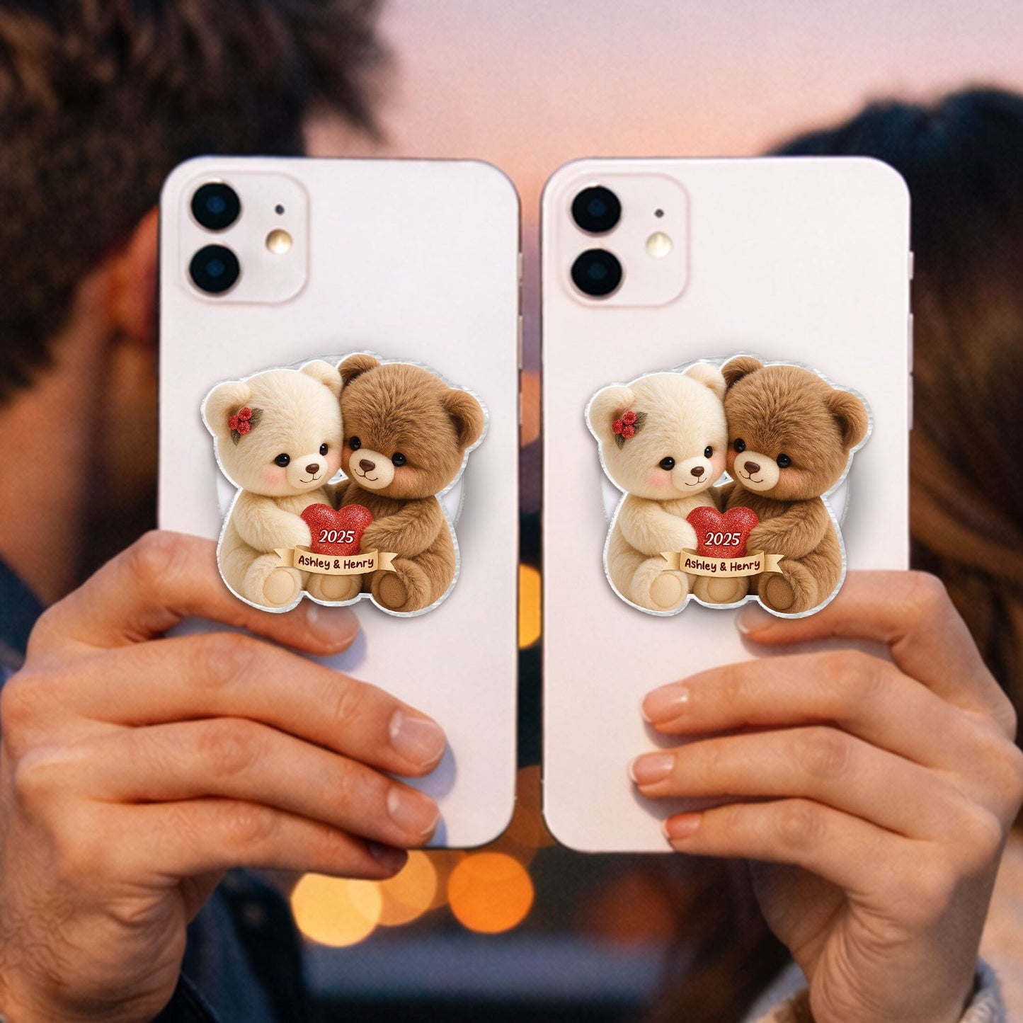 Loving Bear Couple - Personalized Acrylic Magnetic Phone Grip - Gift for him, for her, Matching Phone Grips for Couple