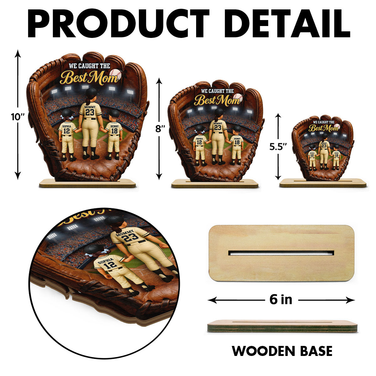 The Home Run Heart Mom Kids - Personalized 2-Layered Wooden Plaque - Gift For Mom