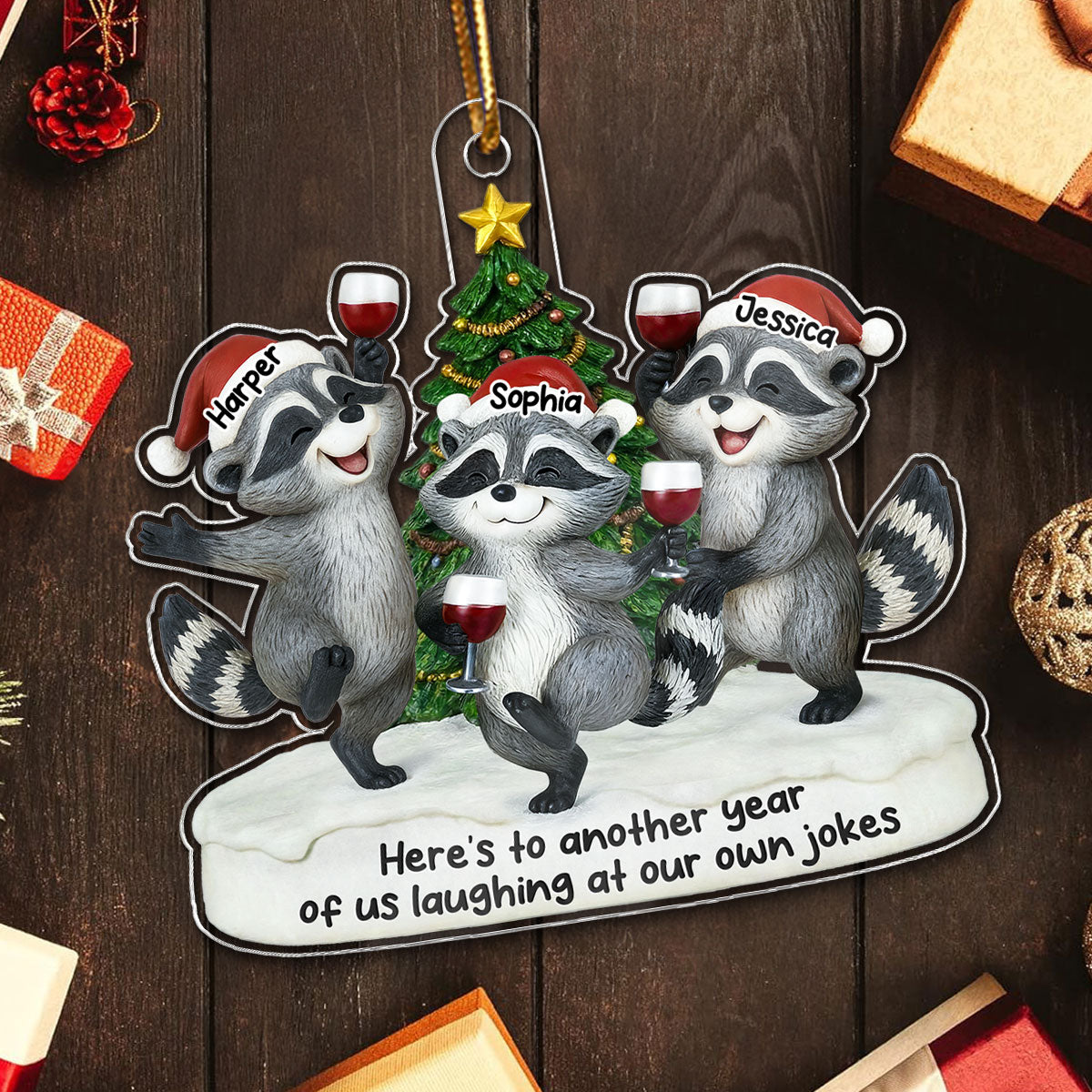 3D Effect Raccoon Best Friends Here's To Another Year Of Bonding - Personalized Acrylic Ornament - Funny Gift For Besties, Best Friends