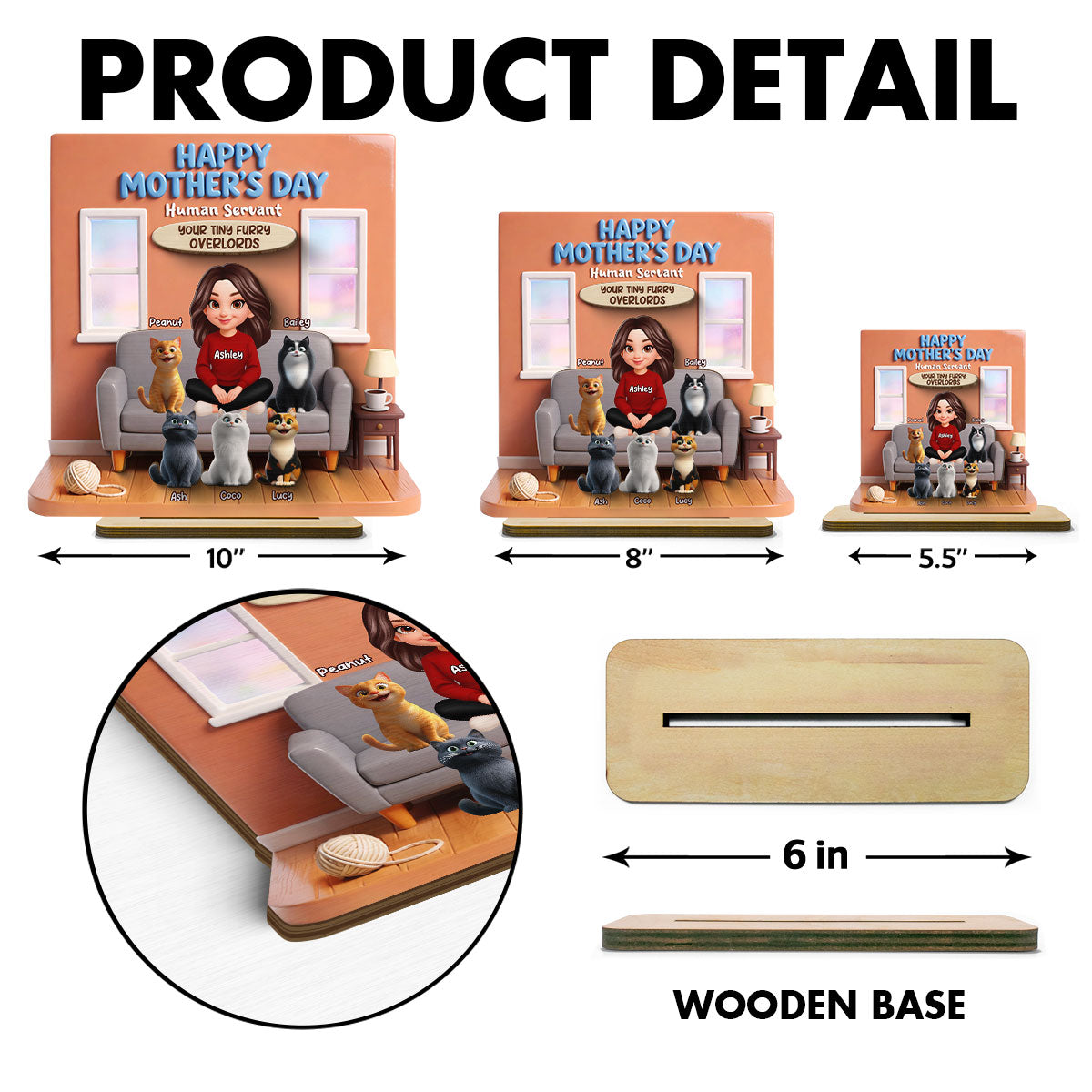 Happy Mother's Day Human Servant - Personalized 2-Layered Wooden Plaque - Gift for Cat Moms