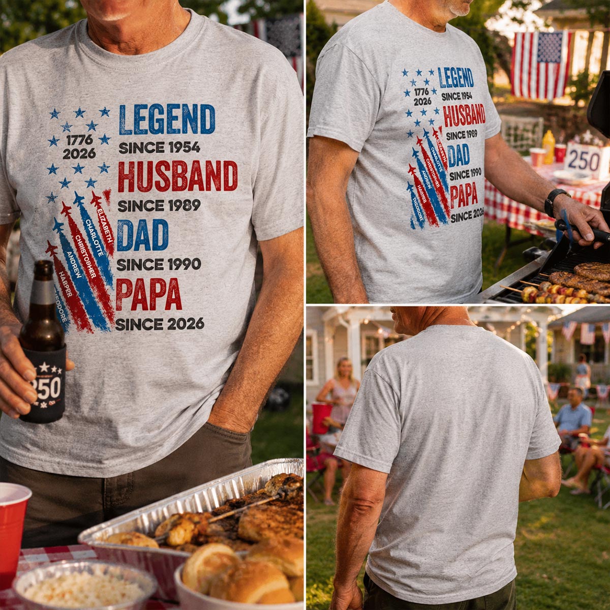 Legend Husband Dad Grandpa Custom Kid Name - Personalized Shirt - American 250th Anniversary Keepsake For Husband, Dad, Grandpa