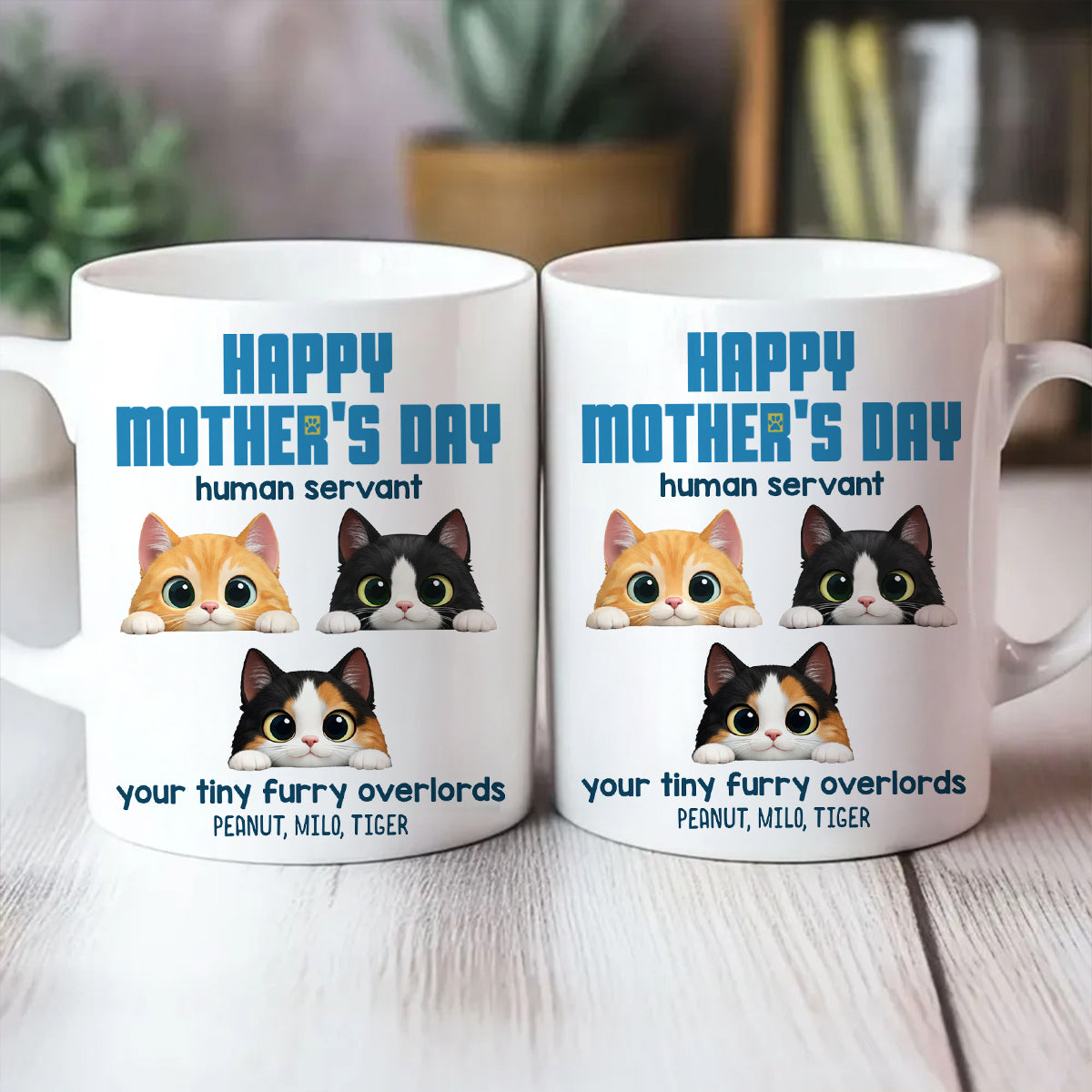 Happy Mother's Day Human Servant - Personalized Mug - Funny Gift for Cat Moms, Coffee Mug for Cat Lovers