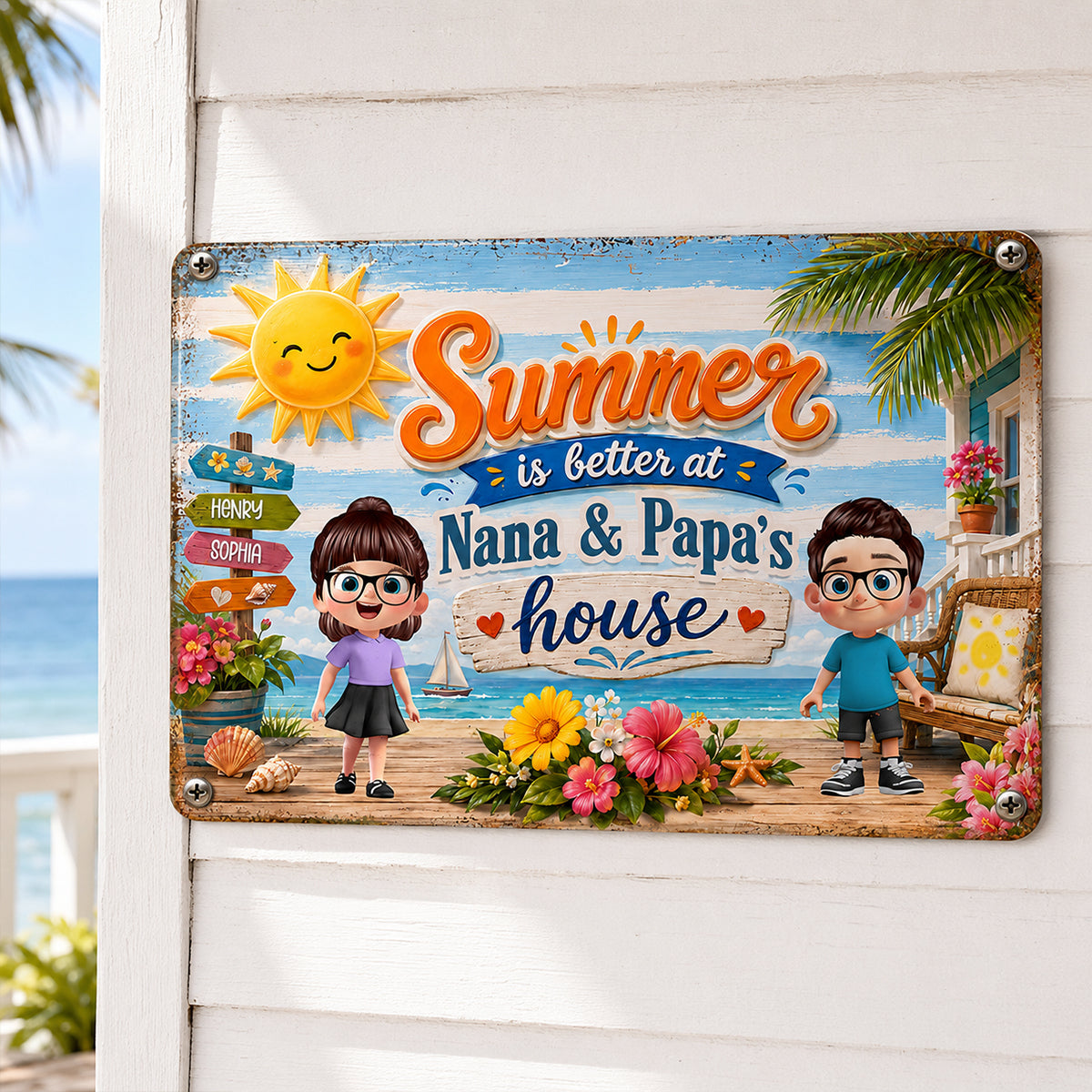 Summer is Better at Grandpa Grandma's House - Personalized Metal Sign - Summer Decor for Grandparents