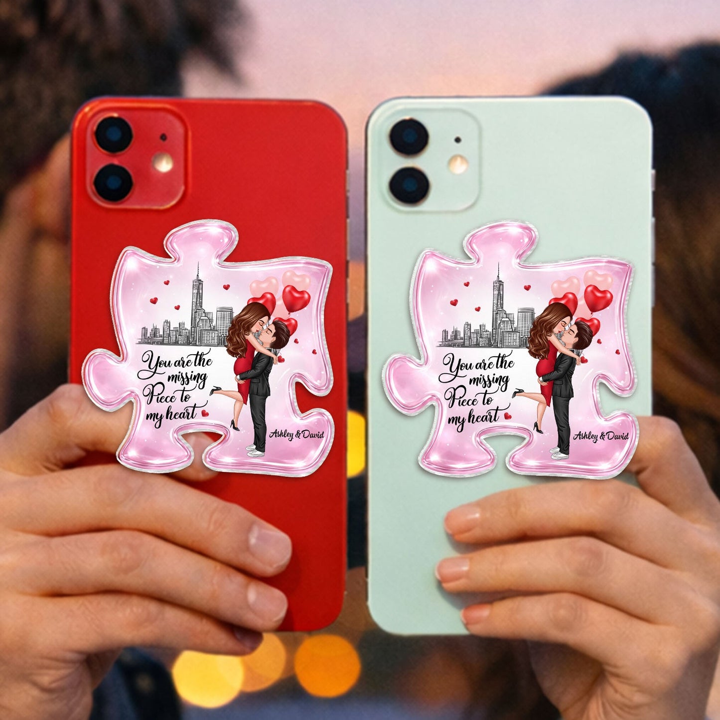 The Missing Piece To My Heart - Personalized Acrylic Magnetic Phone Grip - Anniversary Gift for Him, Gift for Her, Matching Phone Grips for Couples