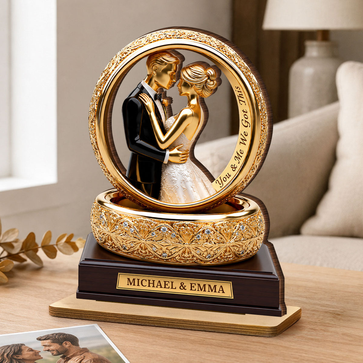 Bound By Golden Love Anniversary - Personalized 2-Layered Wooden Plaque - Anniversary Gift, Gift For Couple
