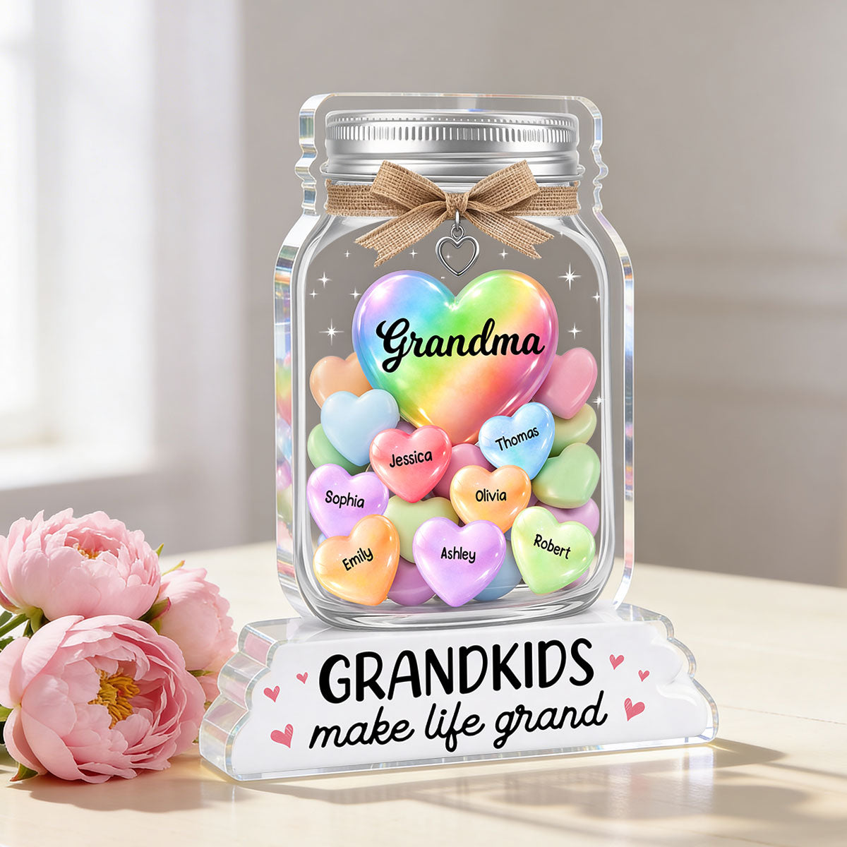 Grandma's Jar of Sweethearts 2D Flat - Personalized Acrylic Block Plaque - Heartfelt Mother's Day Gift For Grandma