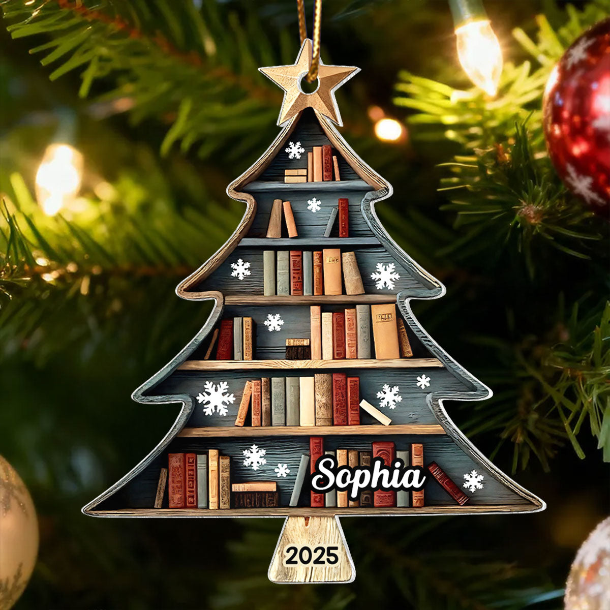 Christmas Book Tree - Personalized Acrylic Ornament - Christmas Gift For Book Lovers