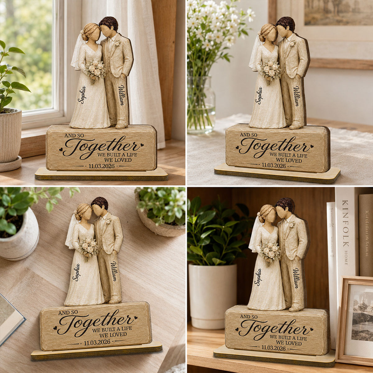 Wedding Couple 2D Flat - Personalized 2-Layered Wooden Plaque - Wedding Keepsake Gift For Couple