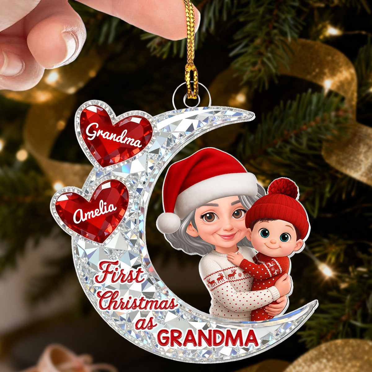 3D Effect Flat Moon First Christmas With New Baby - Personalized Acrylic Ornament - Christmas Gift For New Grandma, New Mom