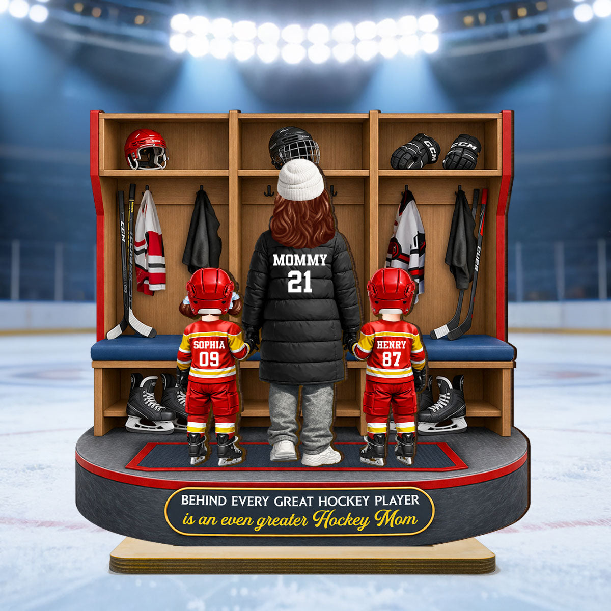 Hockey Mom And Kids Locker Room - Personalized 2-Layered Wooden Plaque - Mother's Day Gift For Hockey Mom, Gift For Wife