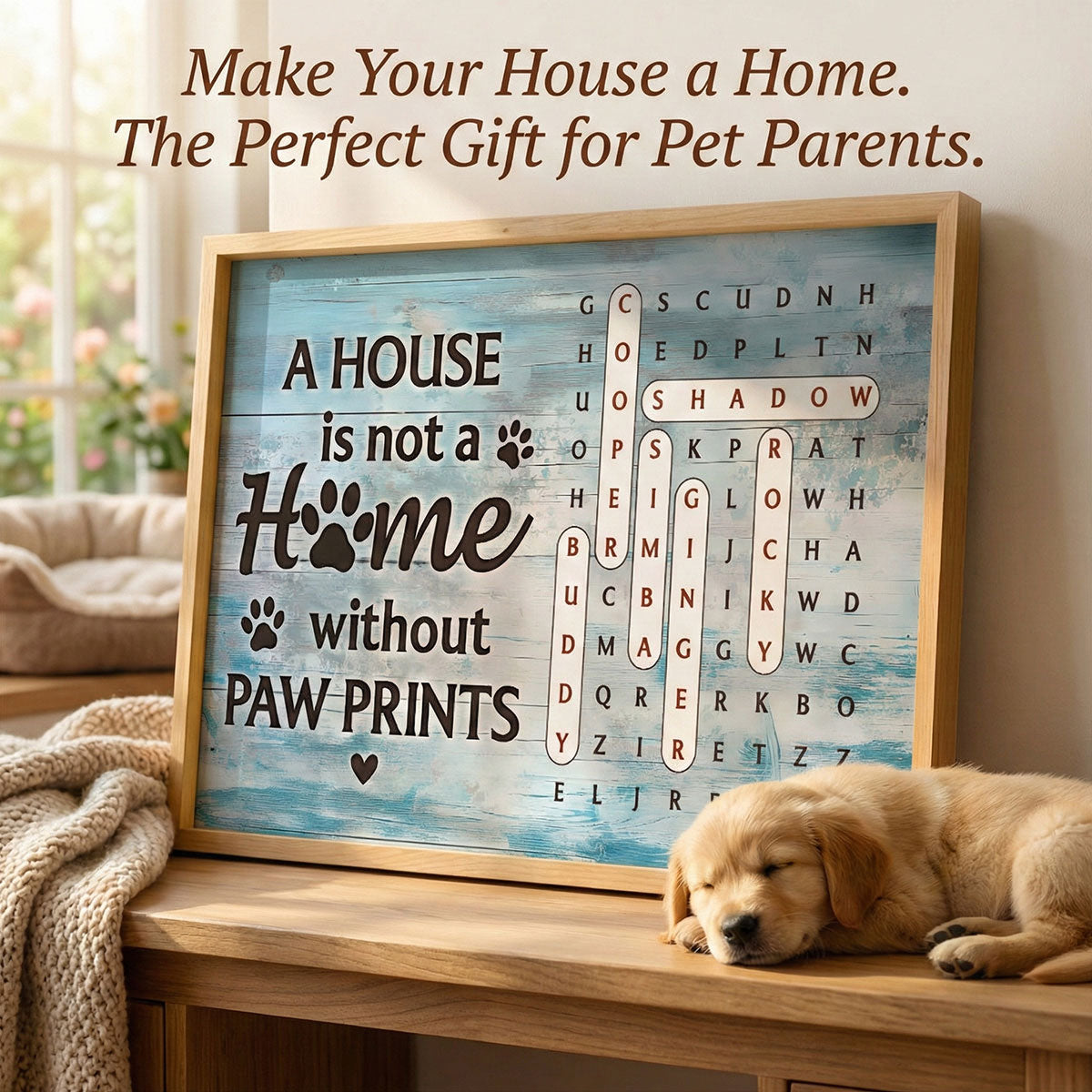 Home With Paw Prints Pet Name Word Search Puzzle - Personalized Poster