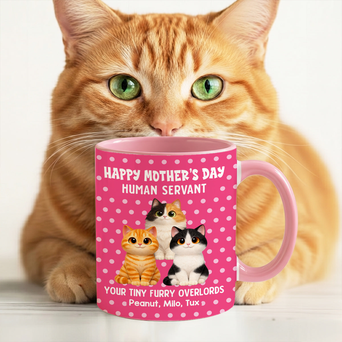 Polka Dot Cat Happy Mother's Day Human Servant - Personalized Mug - Mother's Day Gift For Cat Mom