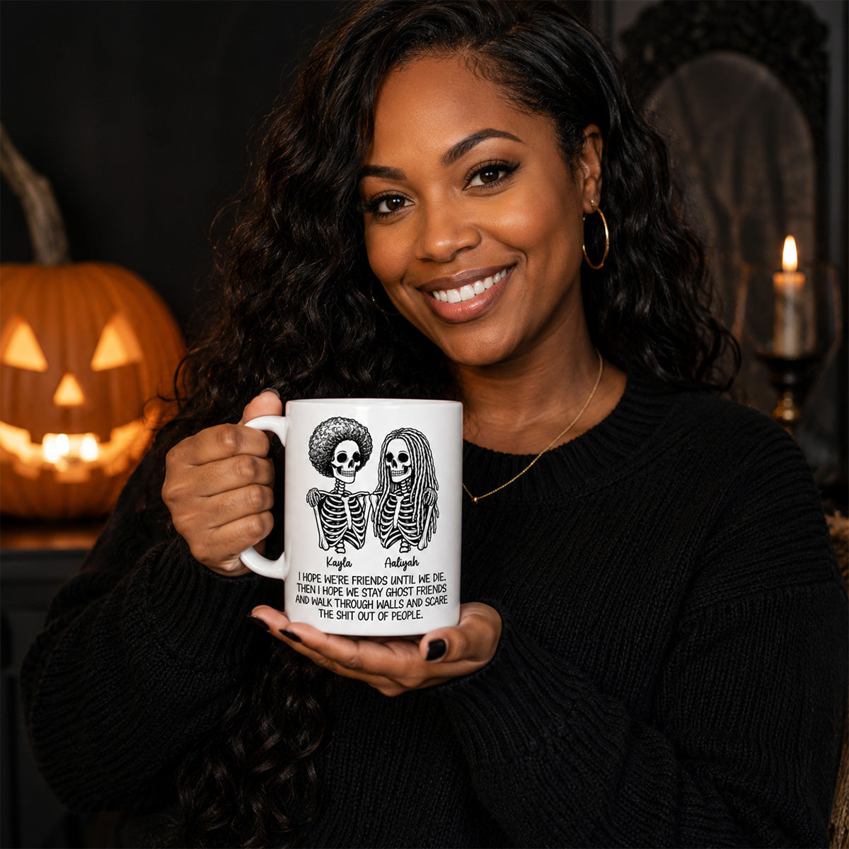 Skeleton Besties Until We Die - Personalized Mug - Funny Work Bestie Gift, Halloween Keepsake For Best Friends