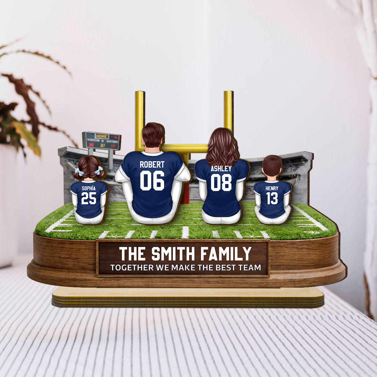 Together We Make A Winning Team Football Family - Personalized 2-Layered Wooden Plaque - Gift For Mom, Dad, Family