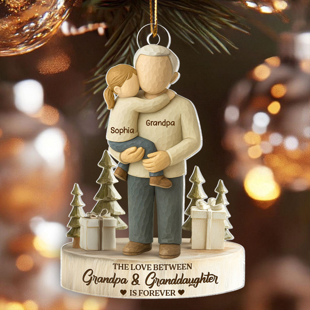 The Love Between Grandpa and Grandson, Granddaughter is Forever - Personalized Acrylic Ornament - Heartwarming Christmas Gift for Grandpa