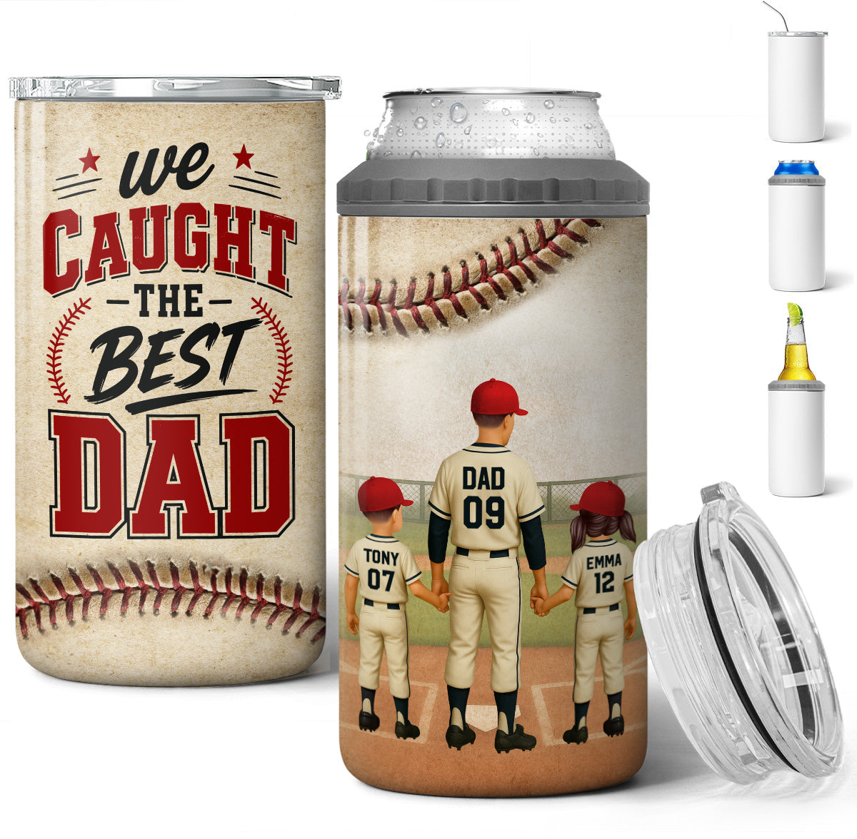 We Caught The Best Dad Baseball Dad & Kids - Personalized Can Cooler - Father's Day Gift For Dad, Husband