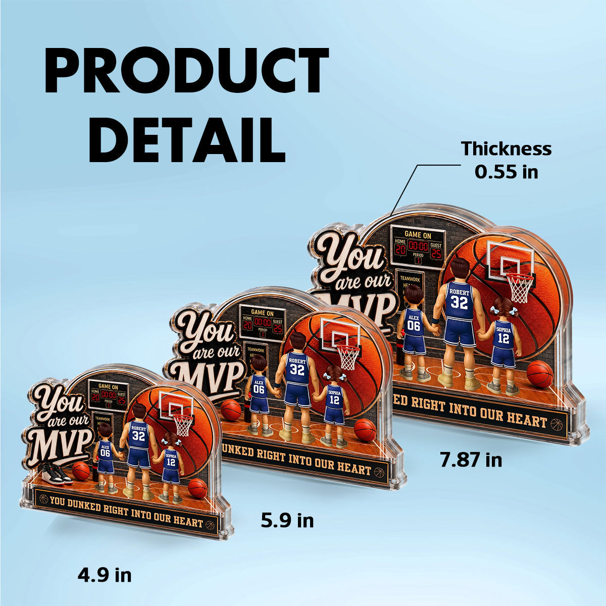 You Are Our MVP Standing Basketball Man & Kids 2D Flat - Personalized Acrylic Block Plaque -  Gift For Basketball Dad