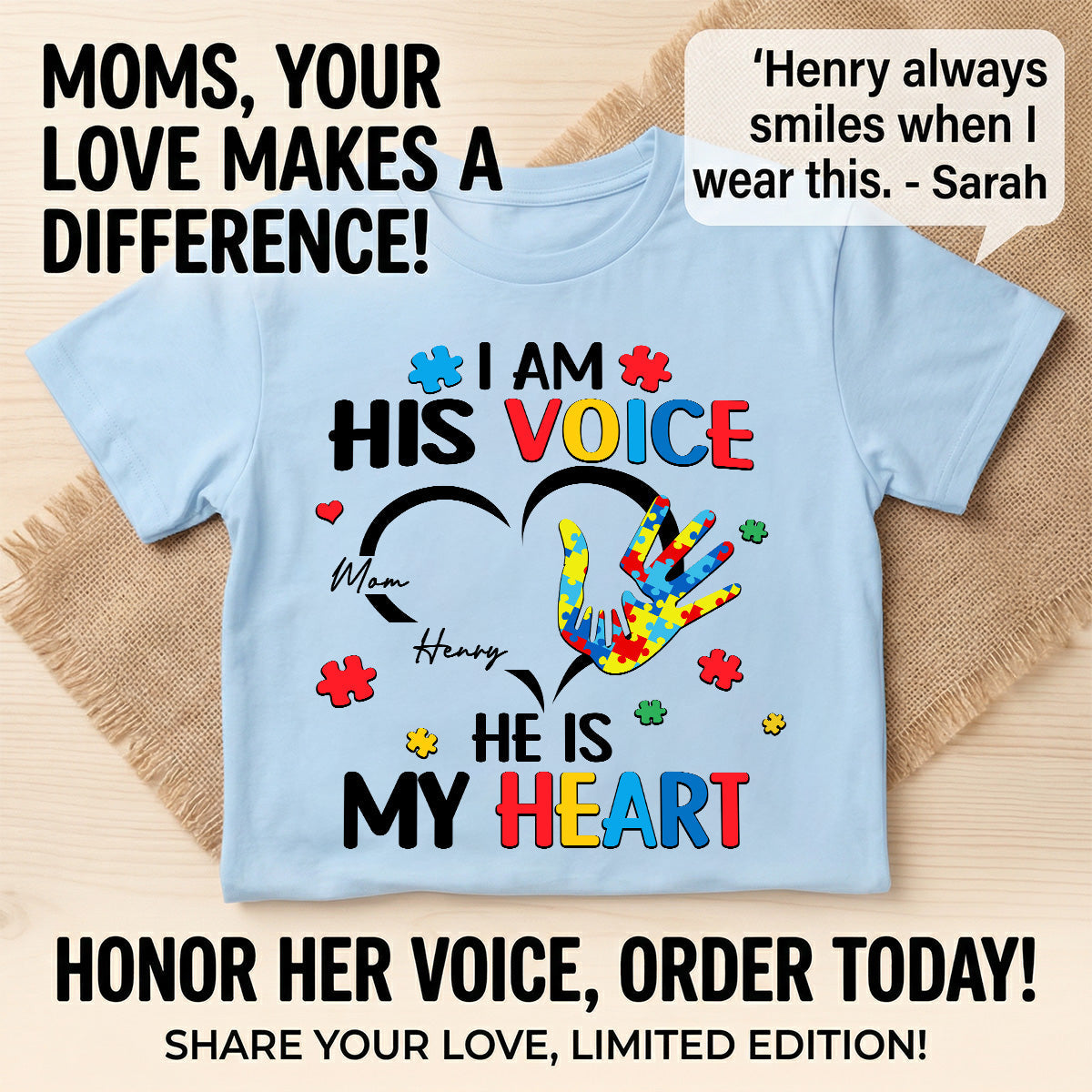 I'm His Voice He's My Heart Autism - Personalized Shirt - Autism Awareness