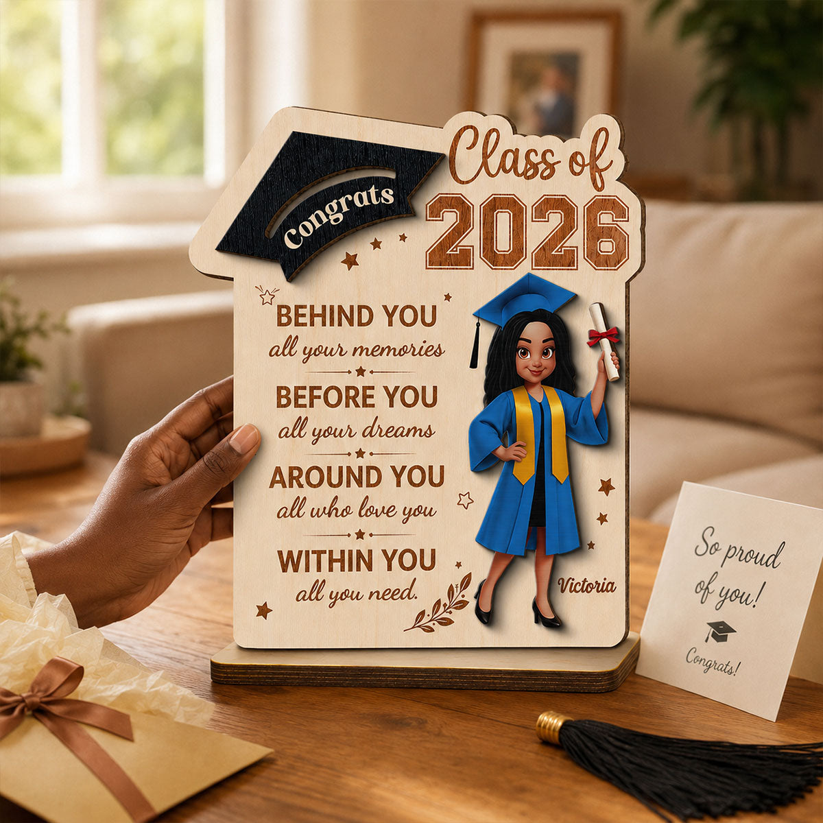 Behind You All Your Dream Graduation - Personalized 2-Layered Wooden Plaque - Graduation Gift For Graduates, Daughter, Son