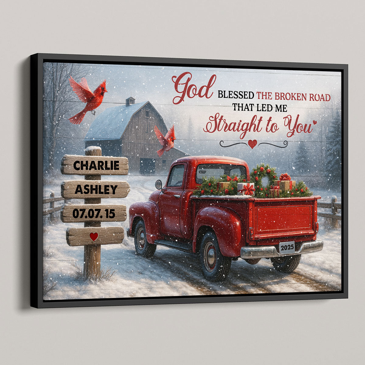 God Bless the Broke Road That Led Me Straight to You - Personalized Poster - Couple Christmas Name Sign, Christmas Home Decor