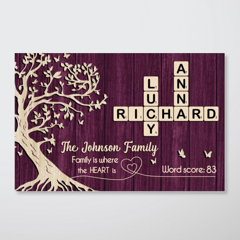 Family is Where the Heart is, Crossword Tree of Life - Personalized Poster - Sentimental Gift for Loved Ones