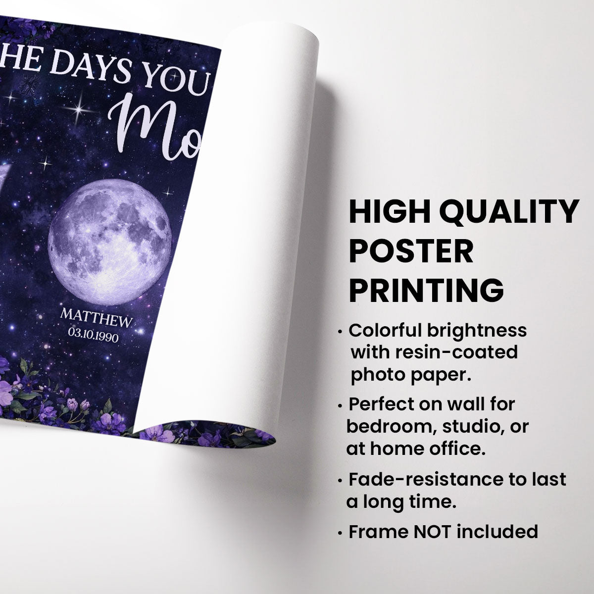 Purple Flowers The Day You Became Mom Grandma Custom Birth Moon Phase - Personalized Poster - Mother's Day Gift For Mom, Grandma