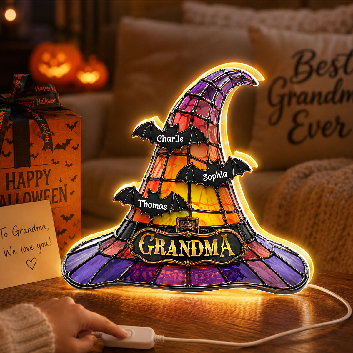 Grandma Witch Hat - Personalized Light Box - Halloween Decor for Grandma