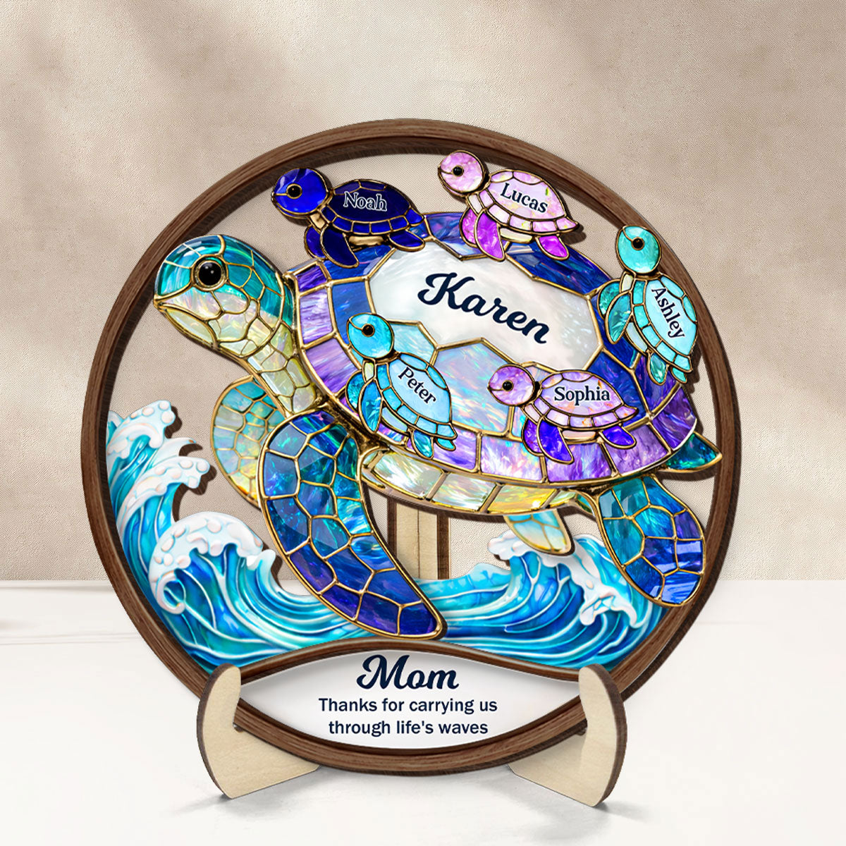 Thanks for Carrying us Through Life's Waves - Personalized 2-Layered Wooden Plaque - Mother's Day Gift for Mom, Wife
