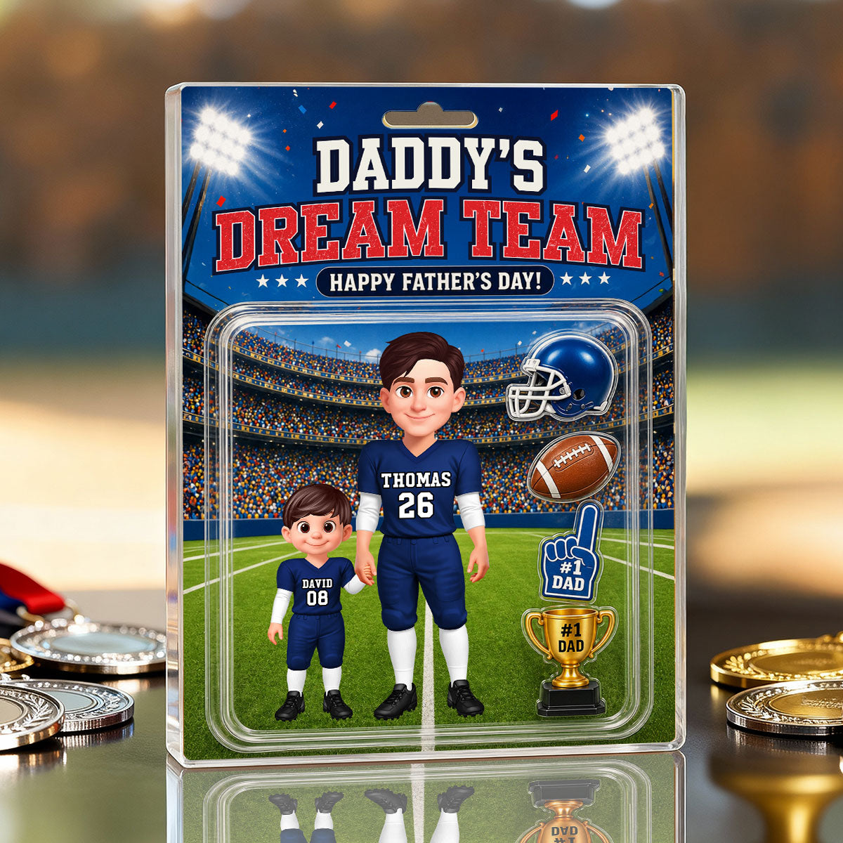 American Football Dad Daddy's Dream Team - Personalized Acrylic Block Plaque -  Gift For Football Dad, Husband