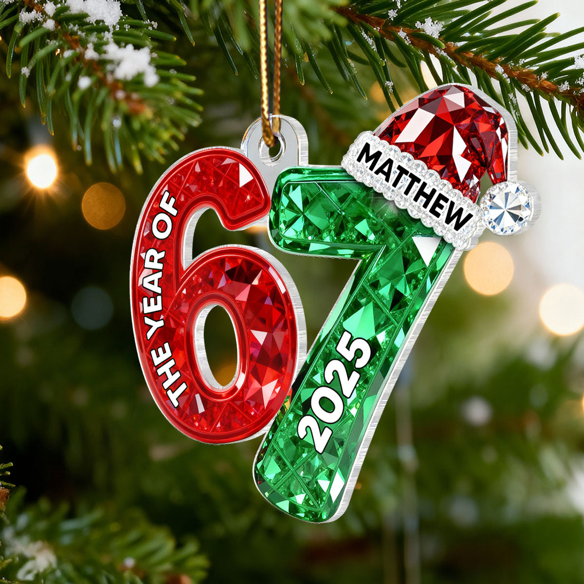 3D Effect Flat 67 Six Seven 2025 Slang Christmas - Personalized Acrylic Ornament - Funny Christmas Gift For Teen, Grandkid, Gen Alpha