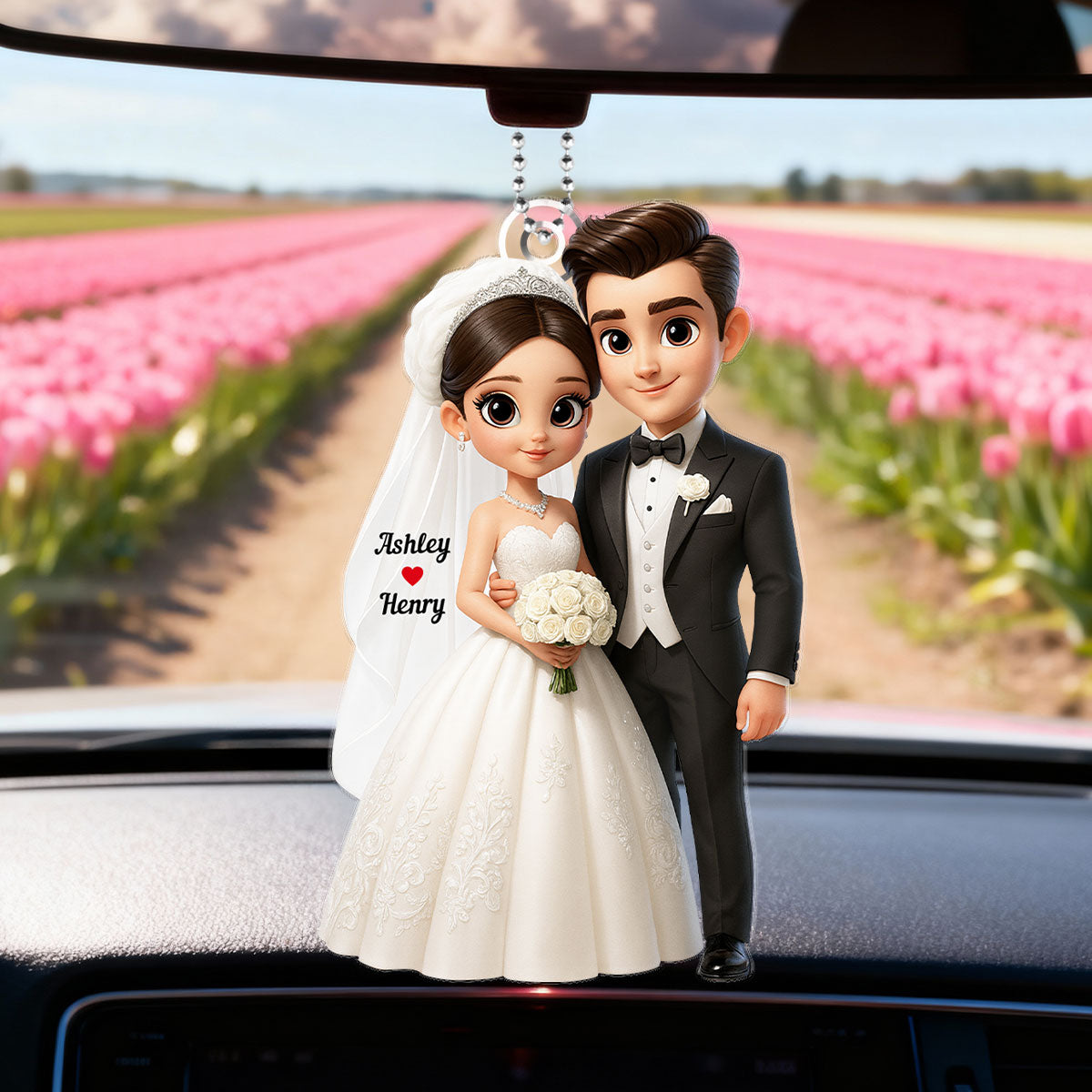 3D Cartoon Married Couple - Personalized Car Hanger - Gift for Couple