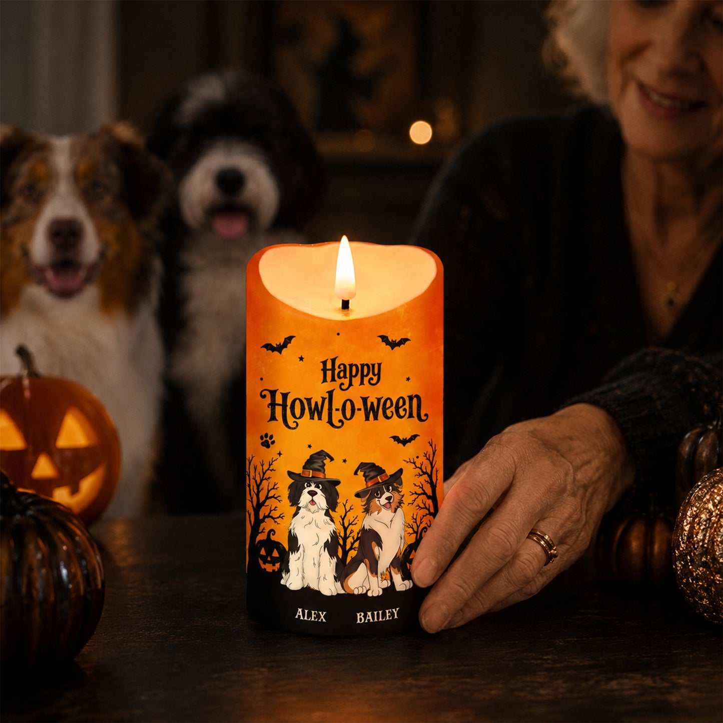 Dog Mom Happy Howloween - Personalized LED Candle - Pawfect Halloween Decor for Dog Lover