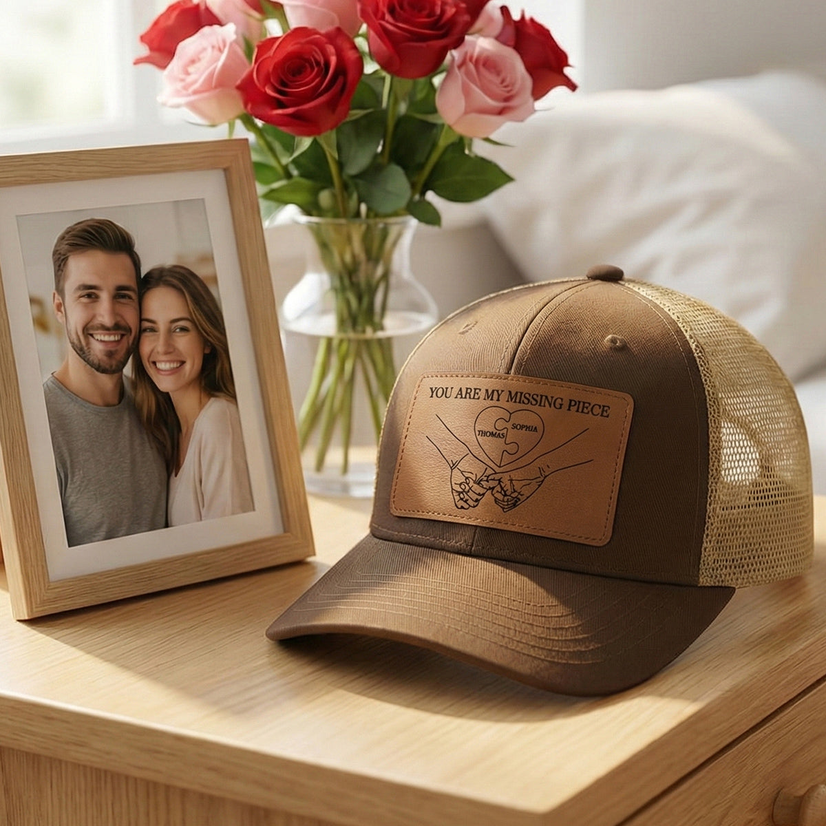 Couple Eternal Love You Are My Missing Piece - Personalized Leather Patch Hat - Valentine's Day Gift For Couple, For Him, Her