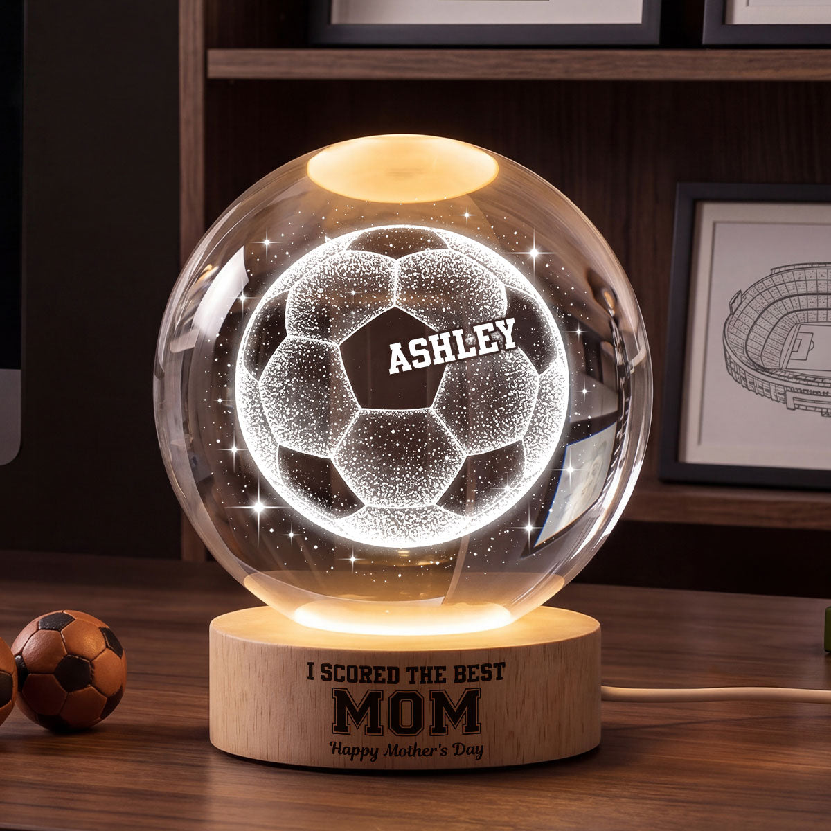 We Scored The Best Soccer Mom - Personalized Crystal Ball LED Night Light - Mother's Day Gift for Mom, Wife