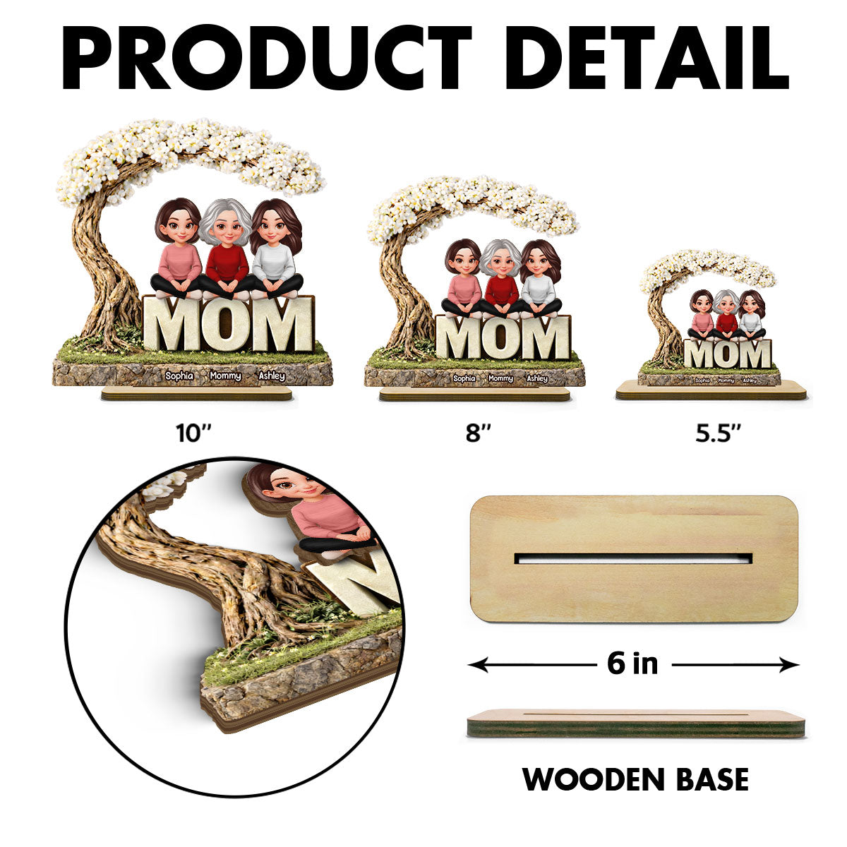 Mom And Her Kids Under The Tree - Personalized 2-Layered Wooden Plaque - Heartfelt Gift For Mom, Grandma