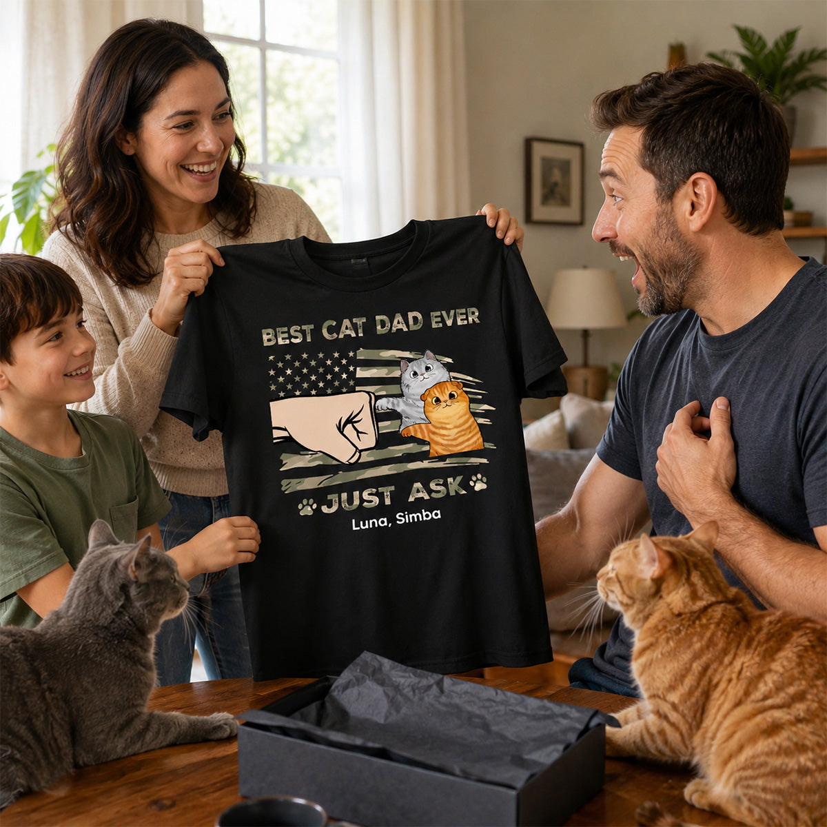 Best Cat Dad Ever Nation Flag - Personalized Shirt - Father's Day Gift For Cat Dad, Patriotic 4th Of July Gift, USA 250th Anniversary