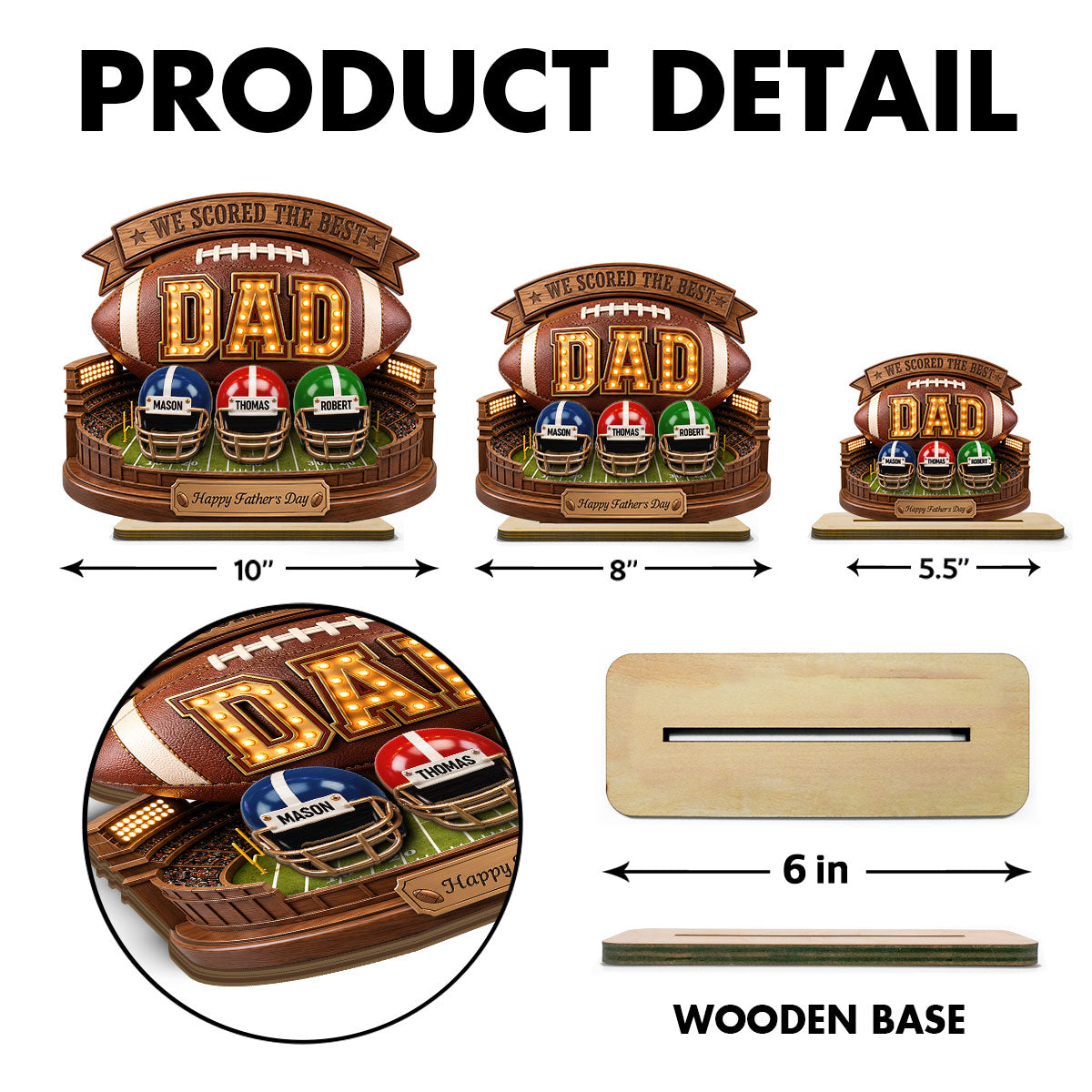 American Football Best Dad - Personalized 2-Layered Wooden Plaque -  Gift For Dad, Husband