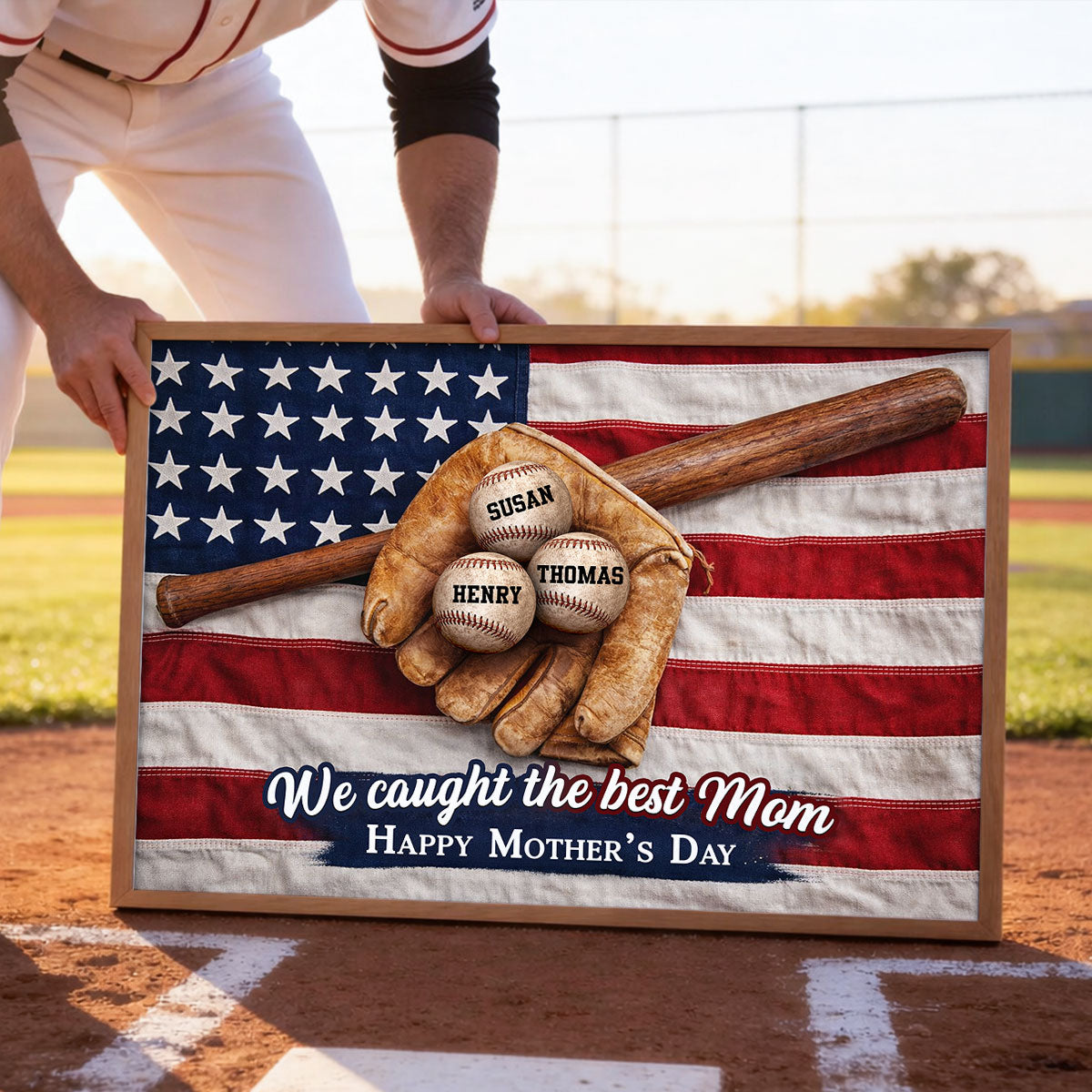 Nation Flag Baseball We Caught The Best Mom - Personalized Poster - Mother's Day Gift for Mom, Wife