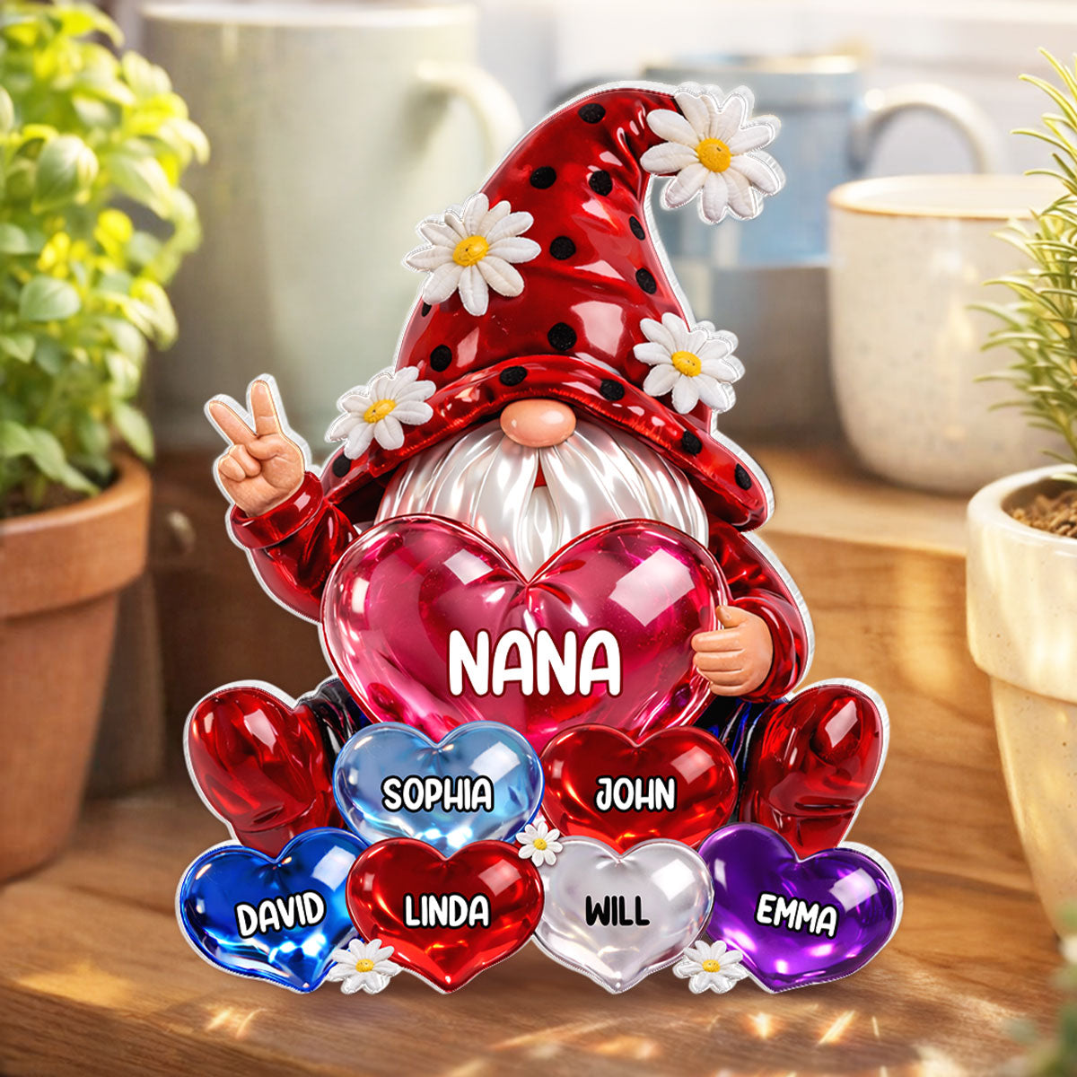 Grandma Gnome with Grandkids Names - Personalized Acrylic Block Plaque - Sentimental Mother's Day Gift for Grandma, Mom, Wife