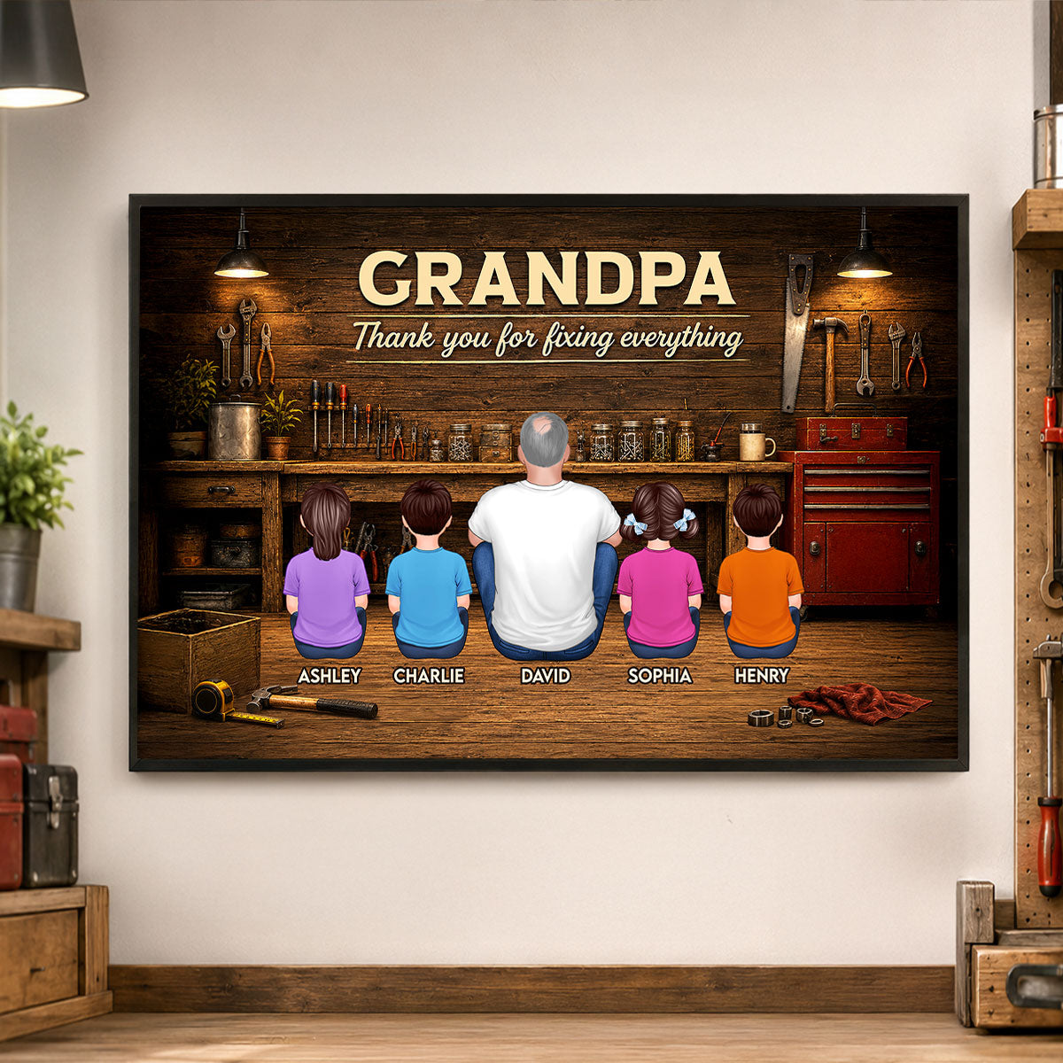 Grandpa Thanks For Fixing Everything - Personalized Poster - Father's Day Gift For Grandpa, DIY Man, Handyman